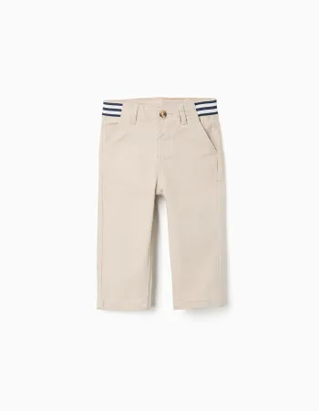Pants cotton, front button, slant pockets, striped tape
