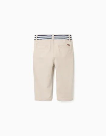 Pants cotton, front button, slant pockets, striped tape