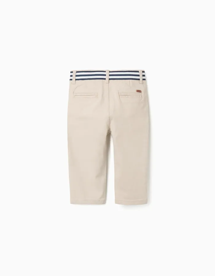 Pants cotton, front button, slant pockets, striped tape