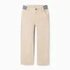 Slim fit twill chino trousers with striped tape for boys, light beige