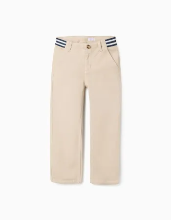 Slim fit twill chino trousers with striped tape for boys, light beige