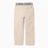 Slim fit twill chino trousers with striped tape for boys, light beige