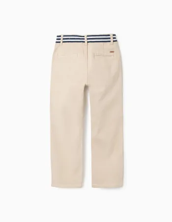 Slim fit twill chino trousers with striped tape for boys, light beige