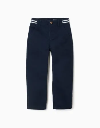Slim fit twill chino trousers with striped tape for boys, dark blue