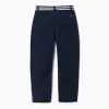 Slim fit twill chino trousers with striped tape for boys, dark blue