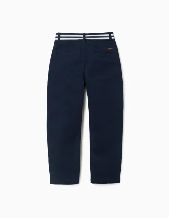 Slim fit twill chino trousers with striped tape for boys, dark blue