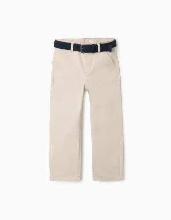 Slim fit twill chino trousers with belt for boys, light beige