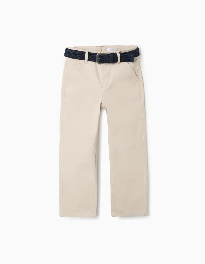 Slim fit twill chino trousers with belt for boys, light beige