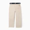 Slim fit twill chino trousers with belt for boys, light beige
