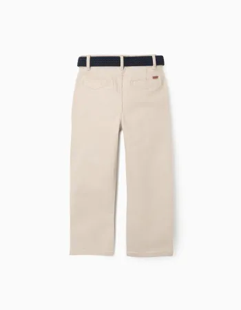 Slim fit twill chino trousers with belt for boys, light beige
