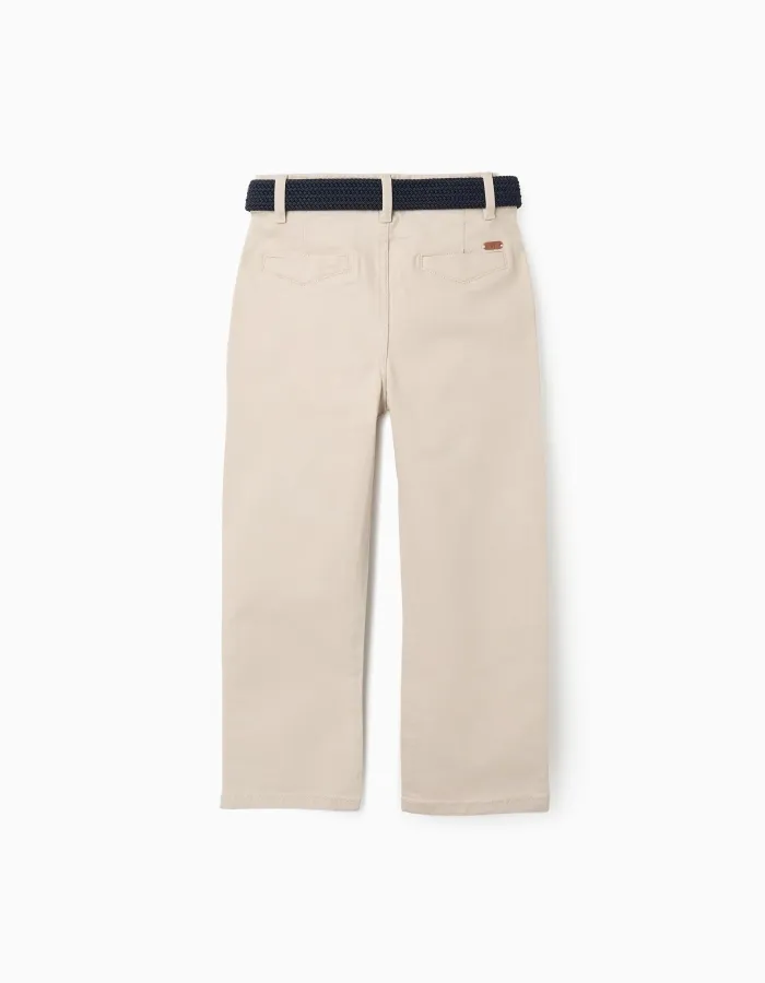 Slim fit twill chino trousers with belt for boys, light beige