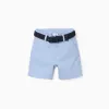 Twill midi shorts with belt for baby boys, light blue