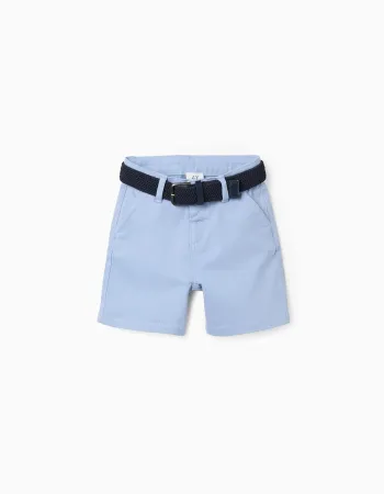 Twill midi shorts with belt for baby boys, light blue