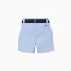 Twill midi shorts with belt for baby boys, light blue