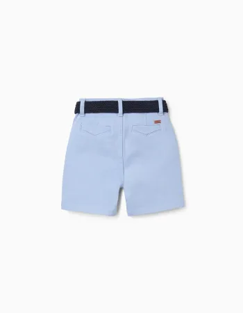 Twill midi shorts with belt for baby boys, light blue