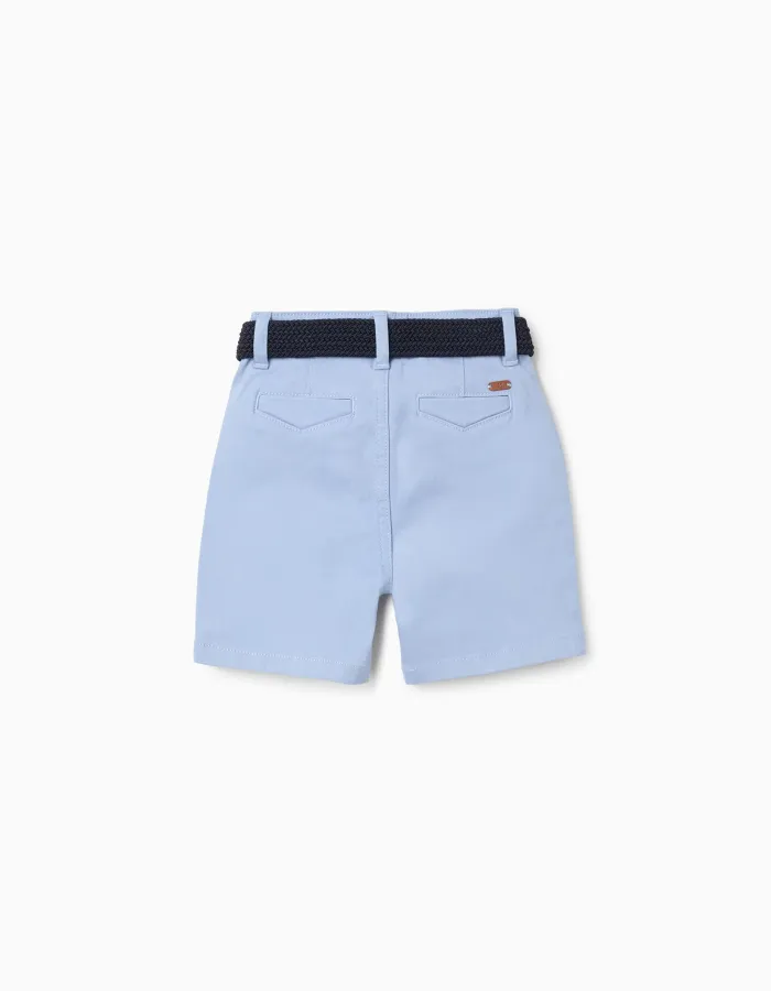 Twill midi shorts with belt for baby boys, light blue