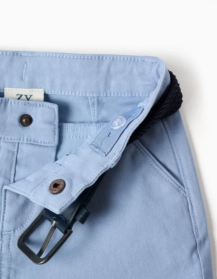 Twill midi shorts with belt for baby boys, light blue