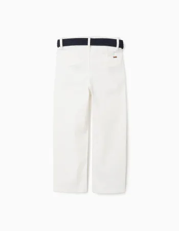 Slim fit twill chino trousers with belt for boys, white