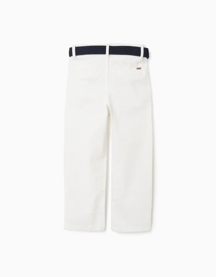 Slim fit twill chino trousers with belt for boys, white