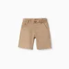 Long chino shorts in linen and cotton for boys, dark beige