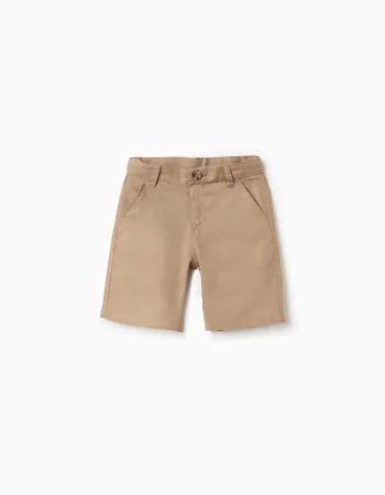 Long chino shorts in linen and cotton for boys, dark beige