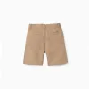 Long chino shorts in linen and cotton for boys, dark beige