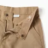 Long chino shorts in linen and cotton for boys, dark beige