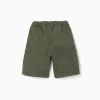Long twill cargo shorts with drawstring for boys, dark green
