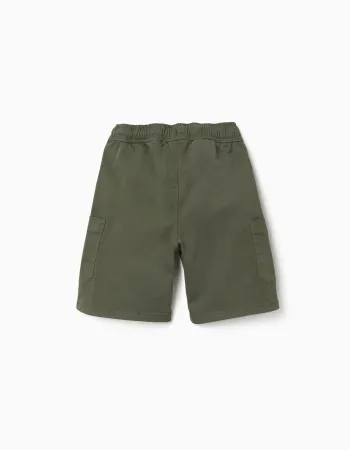 Long twill cargo shorts with drawstring for boys, dark green