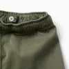 Long twill cargo shorts with drawstring for boys, dark green