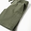 Long twill cargo shorts with drawstring for boys, dark green