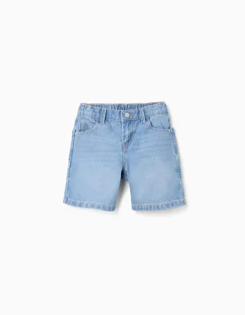 Cotton denim midi shorts with pockets for boys, light blue