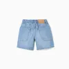 Cotton denim midi shorts with pockets for boys, light blue