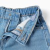 Cotton denim midi shorts with pockets for boys, light blue