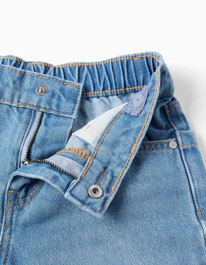 Cotton denim midi shorts with pockets for boys, light blue