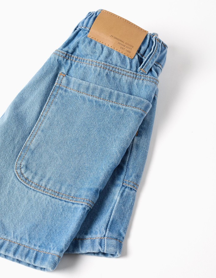 Cotton denim midi shorts with pockets for boys, light blue