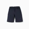 Cotton midi shorts with drawstring and cargo pocket for boys, dark blue