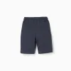 Cotton midi shorts with drawstring and cargo pocket for boys, dark blue