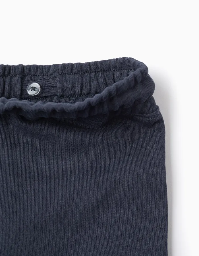 Cotton midi shorts with drawstring and cargo pocket for boys, dark blue