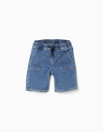 Midi denim shorts with drawstring for boys, blue