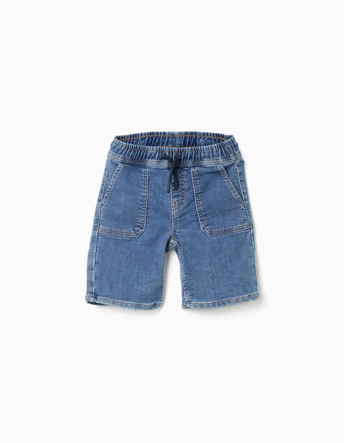 Midi denim shorts with drawstring for boys, blue