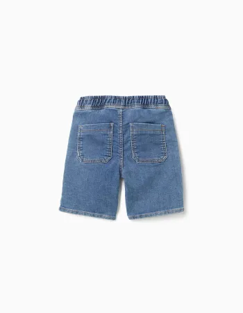 Midi denim shorts with drawstring for boys, blue