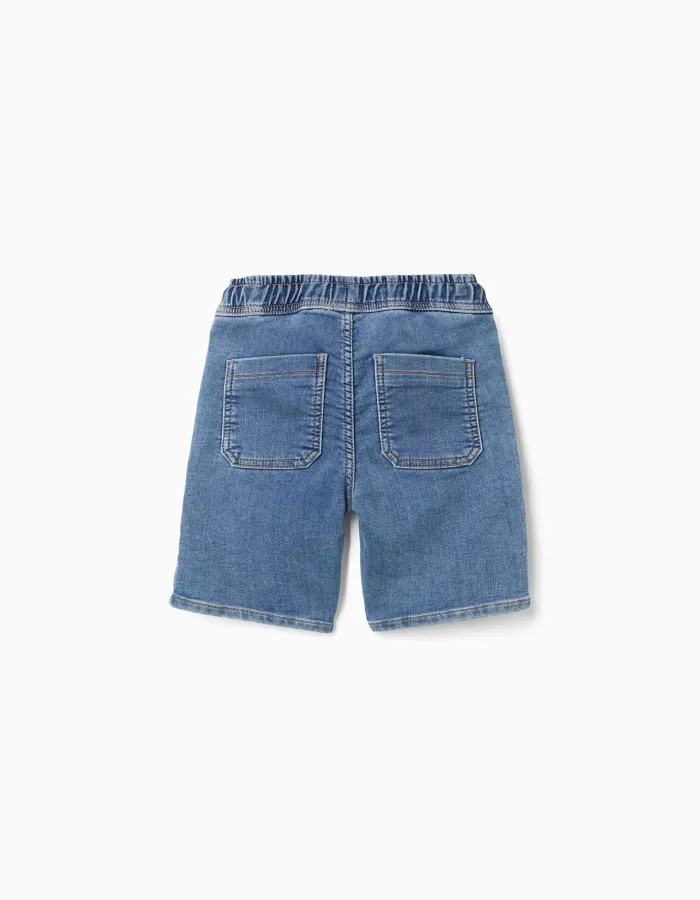 Midi denim shorts with drawstring for boys, blue