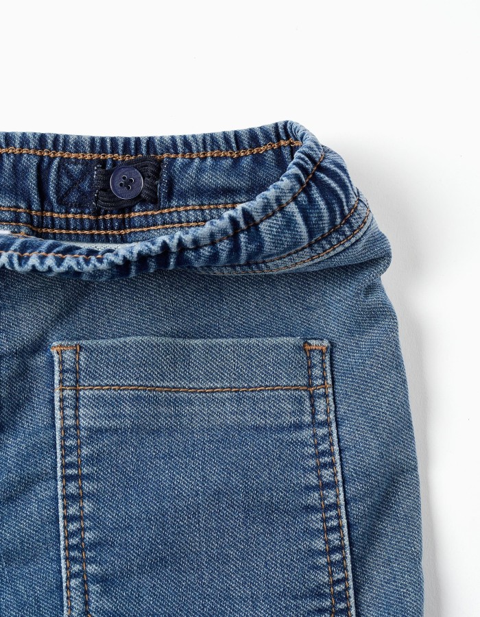 Midi denim shorts with drawstring for boys, blue