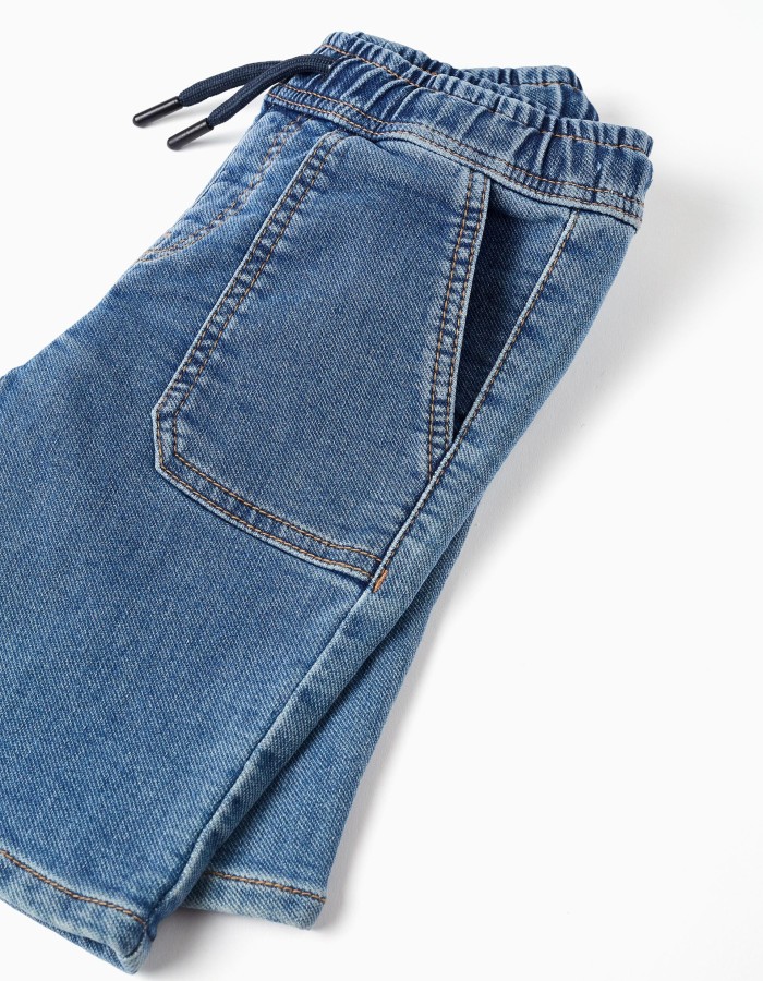Midi denim shorts with drawstring for boys, blue