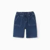 Midi denim shorts with drawstring for boys, dark blue