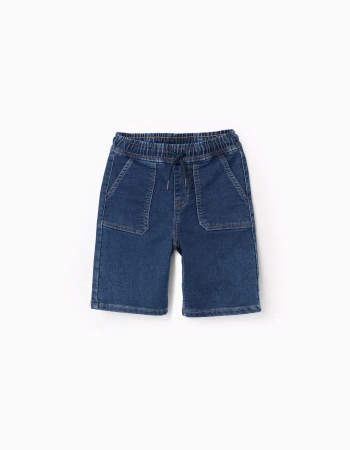 Midi denim shorts with drawstring for boys, dark blue