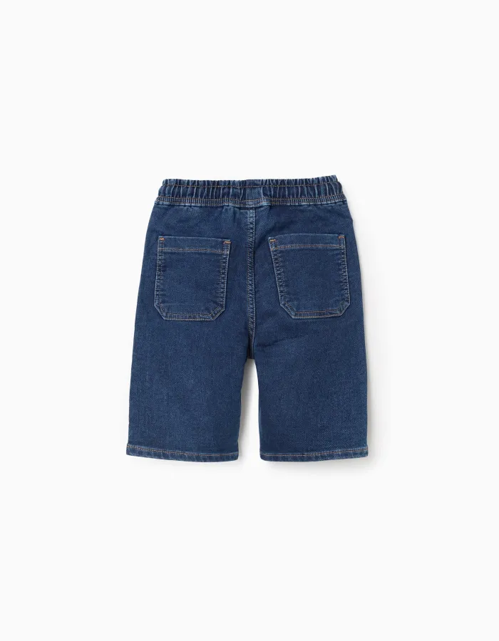 Midi denim shorts with drawstring for boys, dark blue