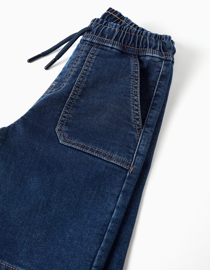 Midi denim shorts with drawstring for boys, dark blue