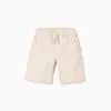 Midi twill shorts with drawstring for boys, light beige